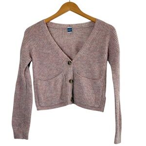 Old Navy | Pink knit wool blend cropped button front chunky cardigan
